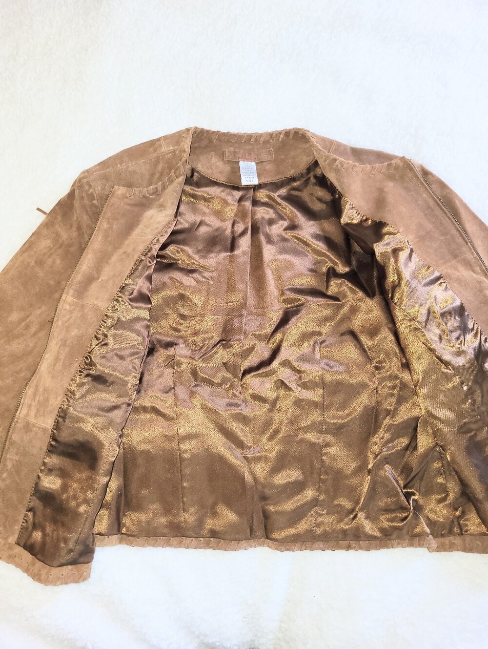 Chico's Brown Fringe Leather Jacket Genuine Suede Fitted Jacket Size 2 - Picture 9 of 16